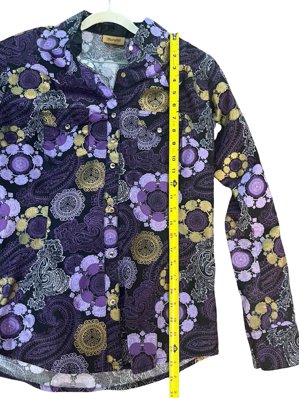 Vintage Y2K Wrangler Purple Paisley Western Snap Shirt | Size Small - Picture 12 of 13
